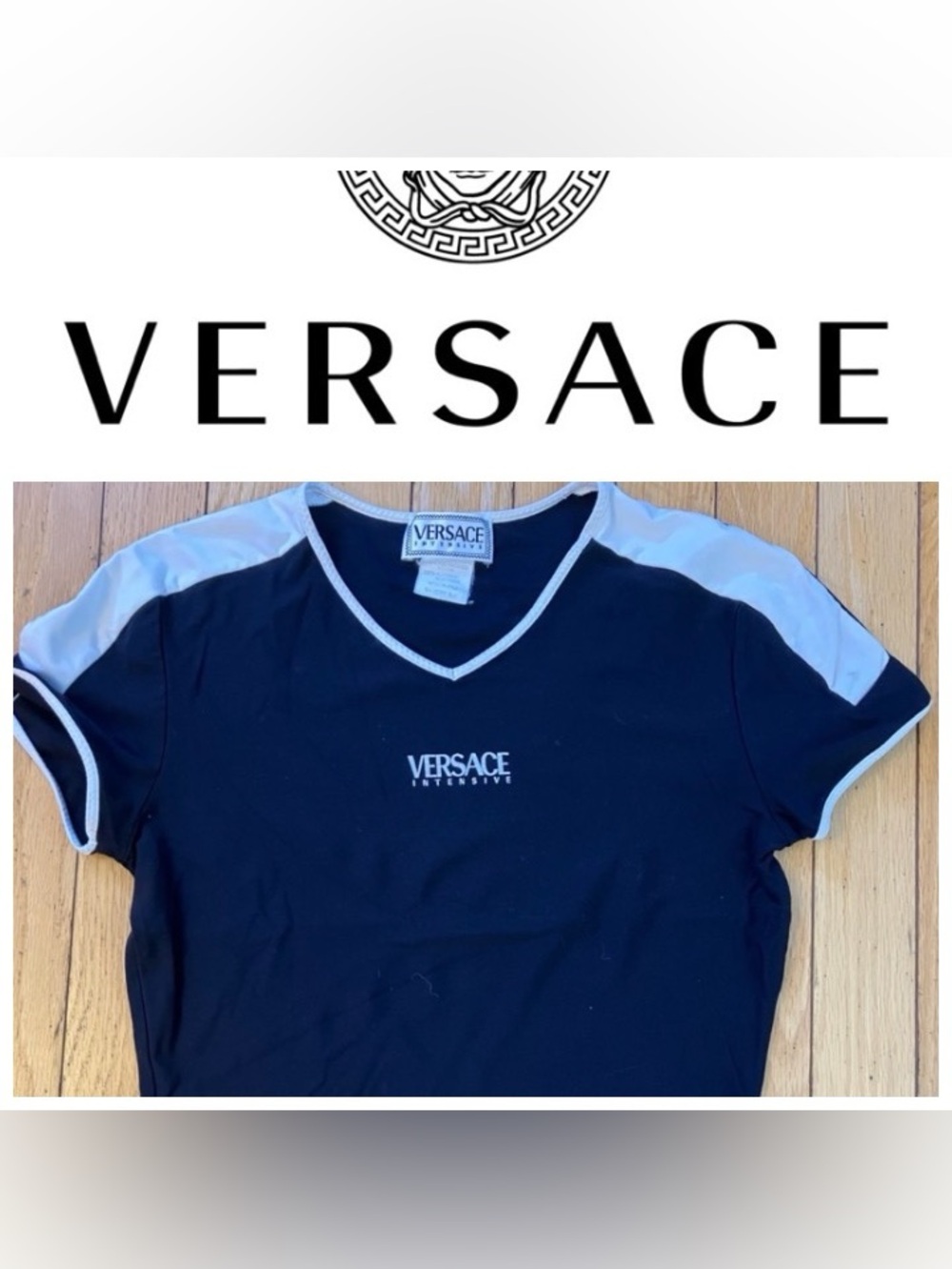 Versace Authentic Black  and White V-Neck Shirt Made in Italy 🇮🇹